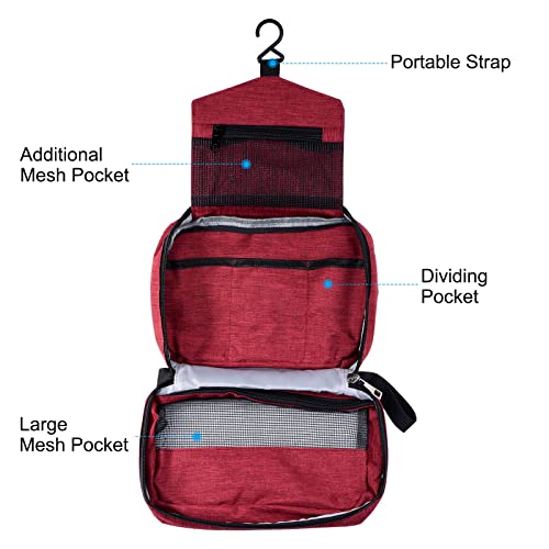 PATIKIL Travel Toiletry Bag, Portable Makeup Organizer Waterproof Toiletry Bag with Hanging Hook for Men and Women, Wine Red