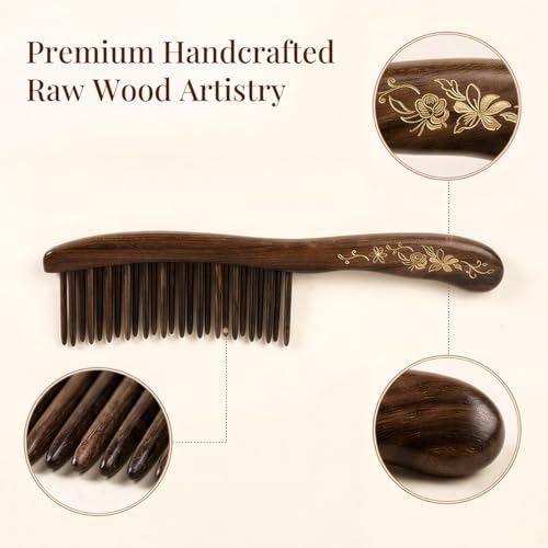 Handmade Wooden Wide Tooth Comb for Curly Hair - Anti-Static Detangling Hairbrush