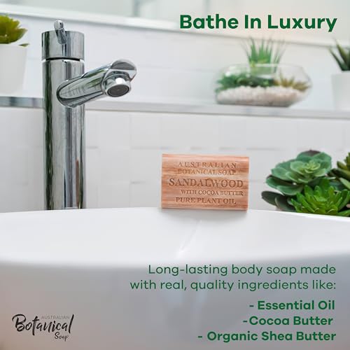 Australian Botanical Soap Sandalwood with Cocoa Butter ? Triple Milled 6.6 oz Bar Soap with Shea Butter, Face Hand & Body Soap Bars, Pack of 6