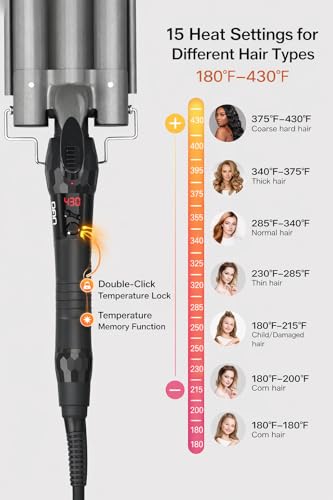 Gray 1-Inch Hair Crimper with 15 Heat Settings & Dual Voltage - Effortless Beach Waves