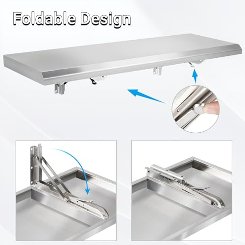 36" x 18" Folding Concession Shelf for Kitchen, Food Truck, Garage - Stainless Steel