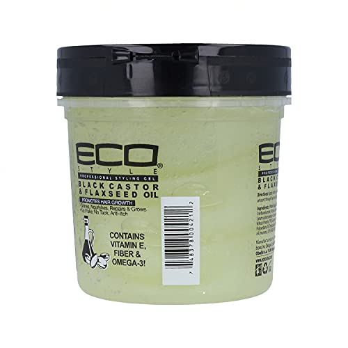 Ecoco Eco Style Gel - Black Castor Flaxseed Oil - Long Lasting Shine - Nourishes And Repairs Damaged Hair - Promotes Healthy Scalp - Provides Superior And Weightless Hold - Effortless Style - 16 Oz