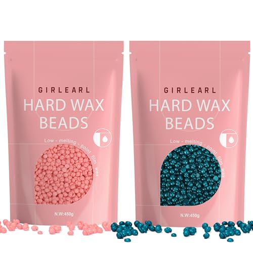 Hard Wax Beads 2-Pack, 1lb Rose Hard Wax Beads for Coarse Hair Full Body + 1lb Jasmine Hard Wax Beads for Sensitive Skin Body, Brazilian Bikini, Eyebrow, Facial