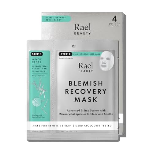 Rael Face Mask ? Deep Hydration & Moisturizing Sheet Masks, Daily Skincare, Advanced PM Routine for Glowing Skin, Korean Skin Care (2-Step Blemish Recovery, 4 Count)