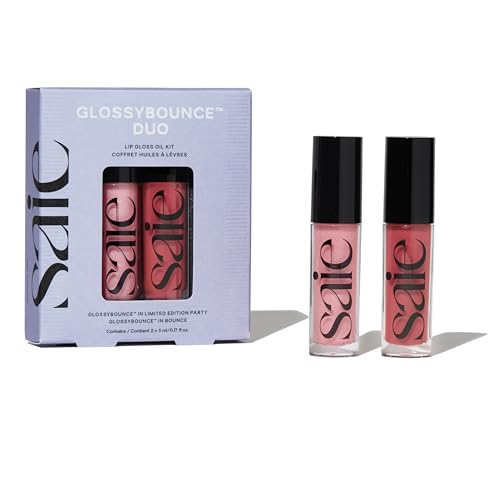 Saie Glossybounce High-Shine Hydrating Lip Gloss Oil - Sheer Tinted Lip Oil with Hyaluronic Acid + Jojoba Oil for Long-Lasting Moisture (.17 oz) (Disco + Bounce)