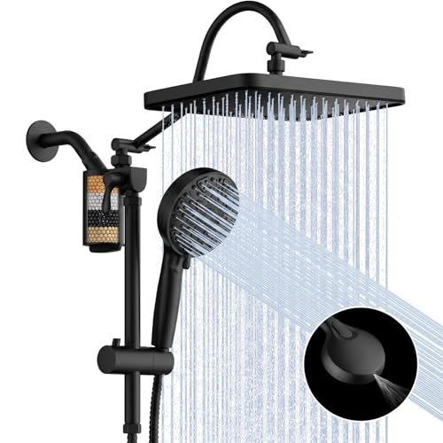 Black 12-Inch Rain Shower Head with Handheld & Filters - Luxury Spa Experience