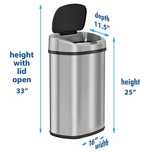 iTouchless 13 Gallon Oval Sensor Trash Can with Odor Control System – AC Power Adapter Included