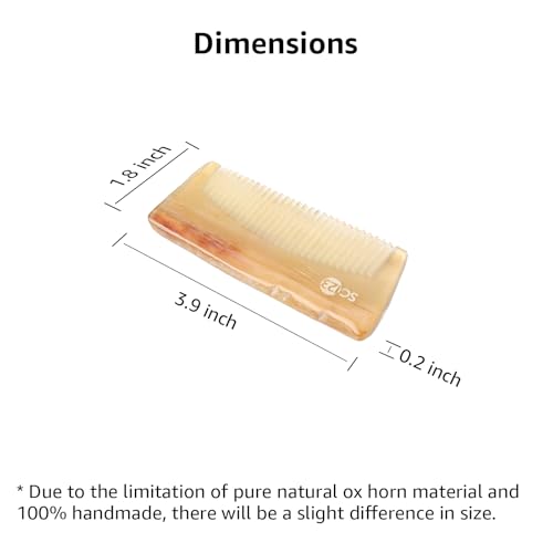 Untreated 3.9 Inch Real Ox Horn Comb for Beard, Mustache, and Hair ? Handmade Small Pocket Travel Combs for Men, Kids, and Children ? Anti-static, Detangling, Massage & Scalp Gua Sha