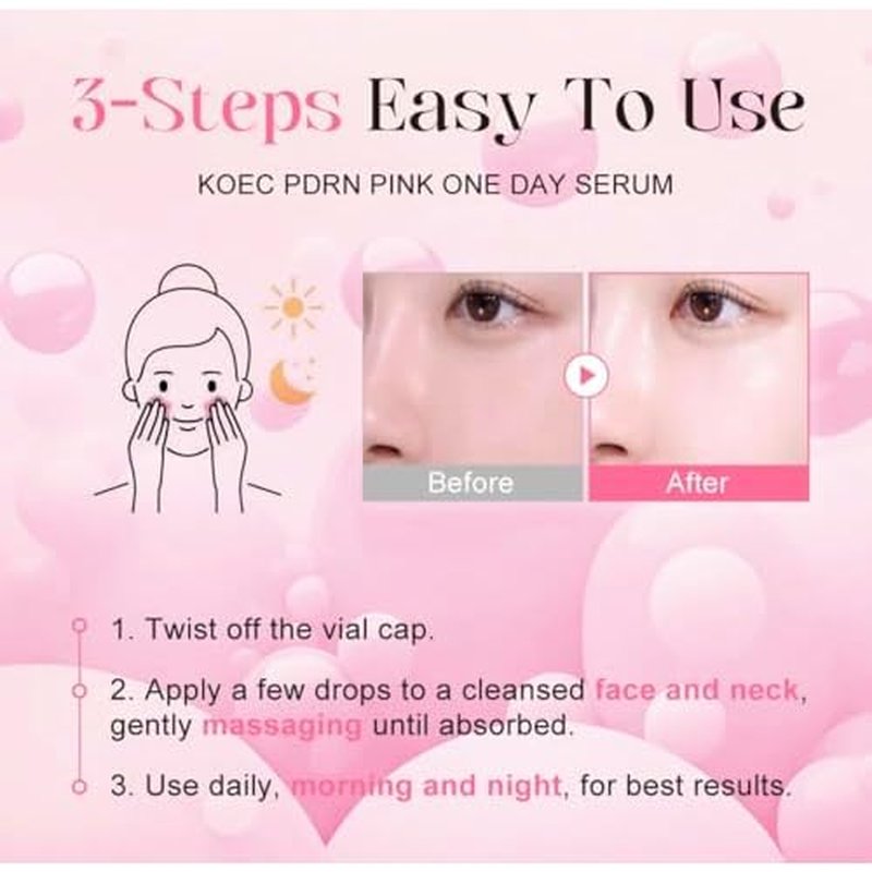 KOEC PDRN Pink One Day Serum, 10-Pack Radiance Boosting Ampoules with Niacinamide, Glutathione, Hydrolyzed Collagen, Salmon PDRN for Deep Hydration, Skin Smoothing