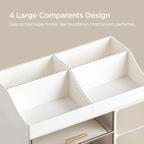 White Makeup Organizer with Drawers and Brush Holder - Large Vanity Storage