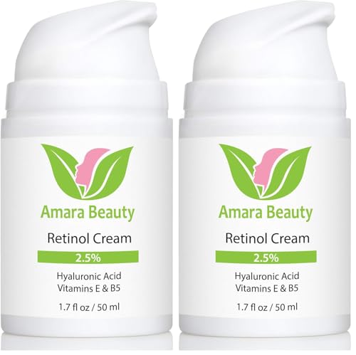 Retinol Cream for Face 2.5% with Hyaluronic Acid & Vitamins E & B5 - Pack of 2, 1.7 Fl Oz