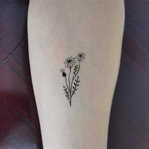 Black Flowers Tree Temporary Tattoo Sticker Waterproof Geometric Insect Women Girls Neck Chest Hand 15X11cm Set of 4 (SF267)