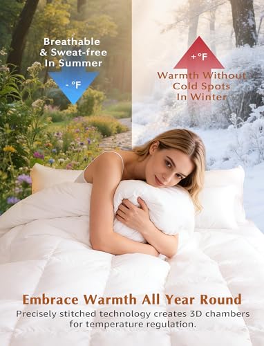 Queen Size Organic Goose Feather Down Comforter - White, Hypoallergenic
