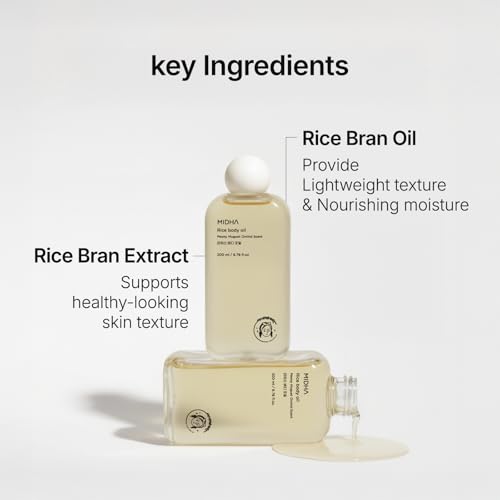 MIDHA Rice Body Oil with Vitamin E - Nourishing Lightweight Skin Moisturizer, 200ml