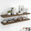Walnut Floating Wall Shelves Set of 2 - 55 Inches Long, Rustic Modern Design