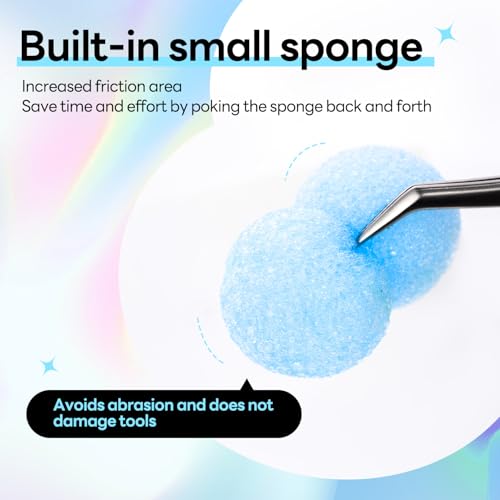 Eyelash Extensions Tweezer Cleanser 2 Bottles Lash Tweezers Cleaning Tool for Lash Glue Remover with Sponge Blue Ball Eyelash Tweezer Liquid Supplies 30ml