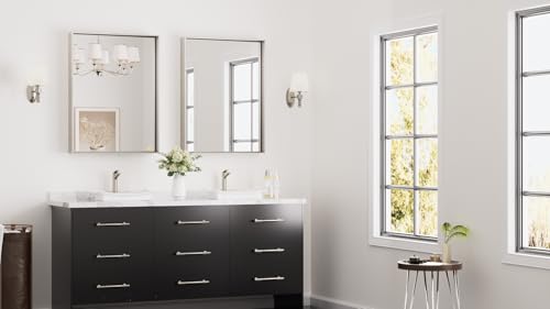 Keonjinn 32 Inch x 24 Inch Brushed Nickel Bathroom Mirror - Over Sink Aluminum Frame