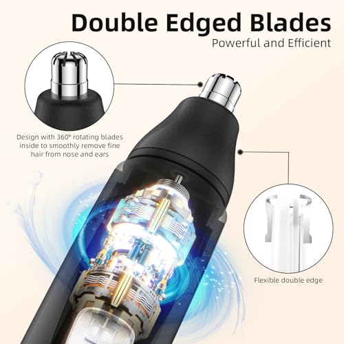 Nose Hair Trimmer,Painless Ear and Eyebrow Trimmer for Men with Dual Edge Blades,Rechargeable,Light Indicator Easy Washing (Black)