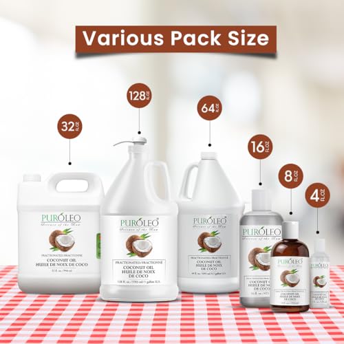 PUROLEO Fractionated Coconut Oil 32 Fl Oz/946 ML (Packed in Canada) 100% Natural and odorless Moisturizer & Carrier Oil l Hair Skin Body, Aromatherapy, Massage, Makeup Remover