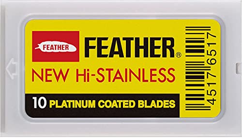 Feather Double Edge Safety Razor Blades - Pack of 50 - Platinum Coated Hi-Stainless Steel - Fits Most Razors - Sharp & Japanese Quality