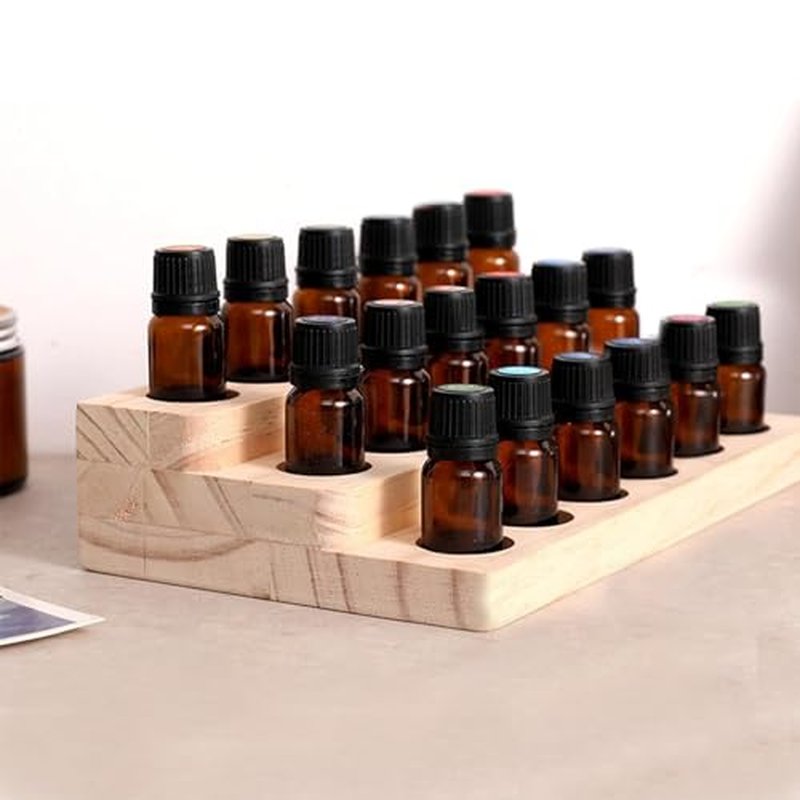 2 Pack Solid Wood Essential Oil Organizer 3-Tier Display Stand Holder Essential Oils Racks Tabletop Storage Rack for 5-20ml Bottles Perfumes and Nail Polish Compact Shelf