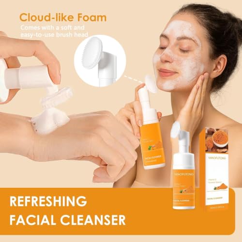 Turmeric Wash and Care Kit - 5 Pieces with Face Brush, Exfoliating Pads, Soap Bars & Oil - Natural Skincare Set