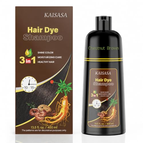 KAISASA Hair Dye Shampoo 3-in-1 for Gray Hair, Women & Men, Chestnut Brown