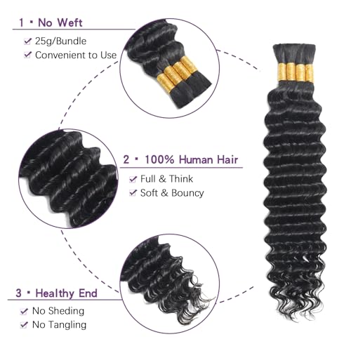 Human Braiding Hair Deep Wave 100g 16 Inch for Boho Knotless & Curly Braids