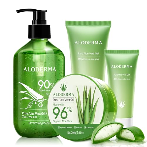 All Purpose Aloe Vera Gels Set - 4 Pieces - 300g Aloe Vera Gel + Tea Tree Oil, 200g Aloe Gel, 114g Aloe Gel & 45g Aloe Vera Gel