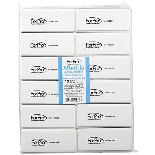 ForPro AfterGlo 4-Way Buffer, Black 360/Black 360/Green 400/White 4000 Grit, Four-Sided Manicure and Pedicure Nail Buffer, 1.125¡± H x 1.5¡± W x 3.5¡± L, 12-Count (Pack of 2)