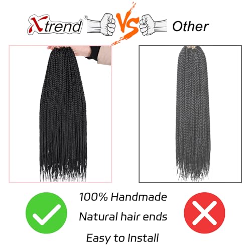 XTREND 8 Packs 24 Inch Box Braids Crochet Hair Pre-Looped Knotless Medium 3X 144 Strands Black (1B#)