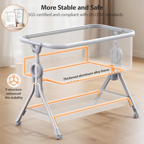 Baby Bassinet Bedside Crib - 3-in-1 Portable Infant Sleeper with Adjustable Height