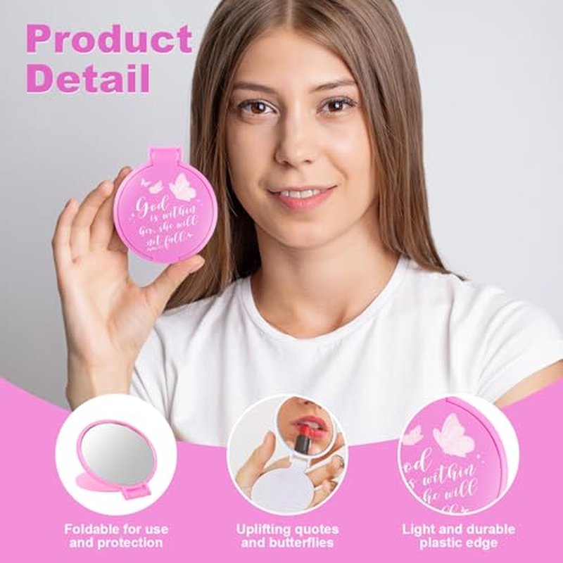 24 Pcs Bible Verse Butterfly Compact Mirrors Bulk Inspirational Christian Pocket Mirror for Women Religious Small Portable Round for Christmas Church Gifts Birthday Party Favors Pink White