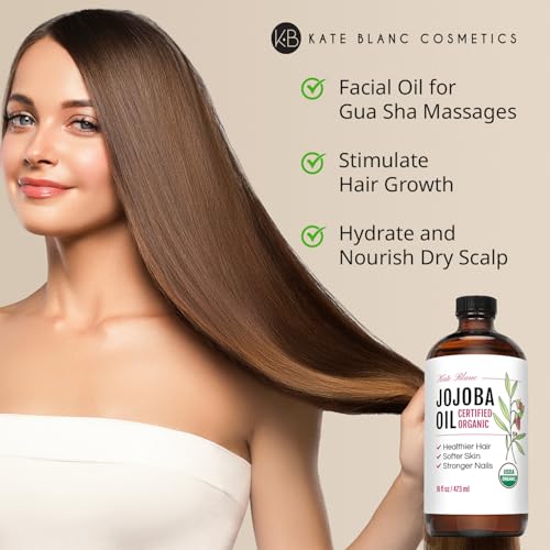 Kate Blanc Cosmetics Organic Jojoba Oil 16oz - Versatile Skin & Hair Moisturizer with Pump