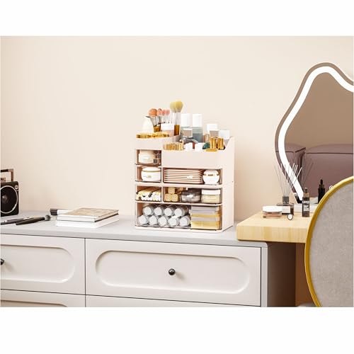 Cq Acrylic Pink Large 6-Drawer Makeup Organizer for Vanity & Bathroom