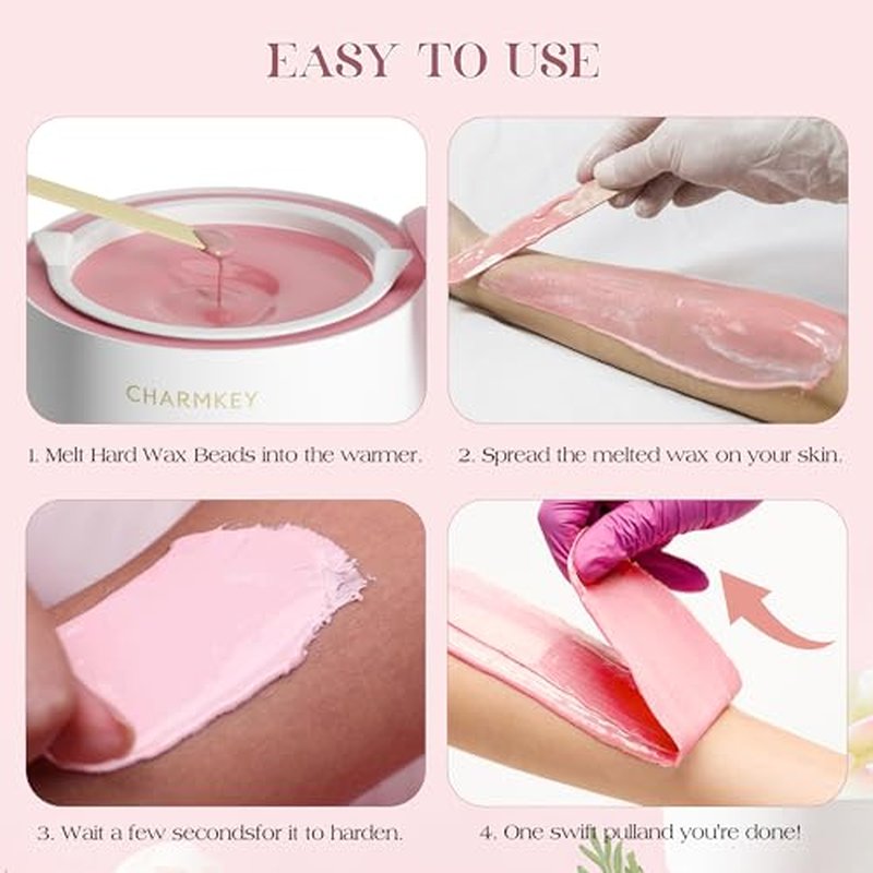 CHARMKEY Hair Removal Waxing Kit for Women, Digital Display Wax Warmer for Face, Eyebrow, Bikini, Body, Wax Machine with 200g Hard Wax Beads, Waxing Heater with 16.9oz Silicone Bowl at Home