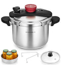 6.3 Quart Stainless Steel Pressure Cooker with Glass Lid & Steamer - Easy One-Hand Lock, Induction Compatible