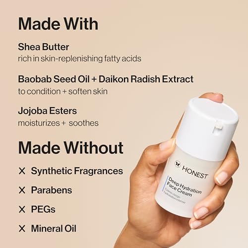 Honest Beauty Deep Hydration Face Cream for Dry Skin,Hydrates and Supports Natural Moisture Barrier,Hypoallergenic,Gentle Sensitive,1.7 fl oz,(Pack of 2)
