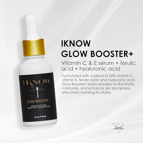 IKNOW Glow Booster Vitamin C & E Serum with Hyaluronic Acid for Face, Anti-Aging & Hydrating Skin Care, 1 oz