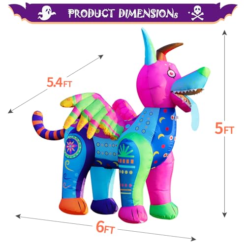 Halloween Inflatable Alebrije Dog Decoration with LEDs - Día de los Muertos Yard & Garden Decor - Variation of Alebrije Dog