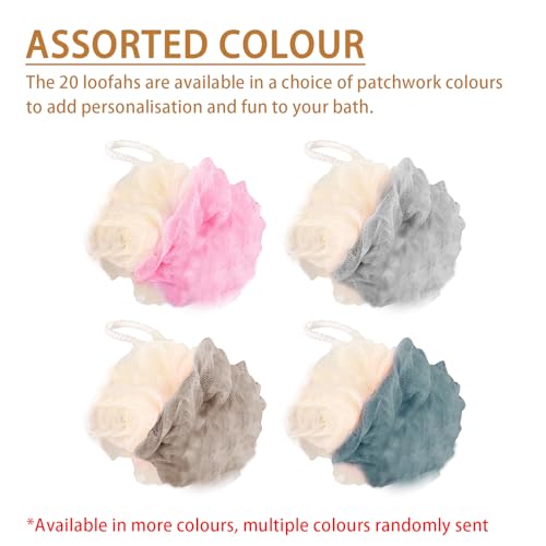 Travel Loofah Set - 20 Multicolor Body Sponges with Travel Pouches