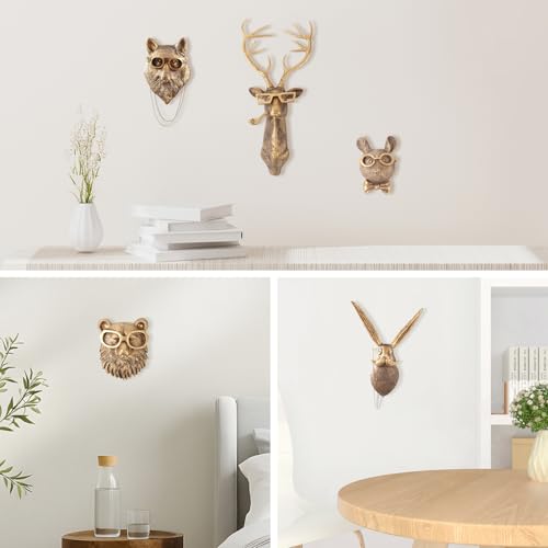 UITWMKTG 5 Pack Gold Animal Wall Decor Set - Deer, Rabbit, Mouse, Bear, Fox Wall Sculptures