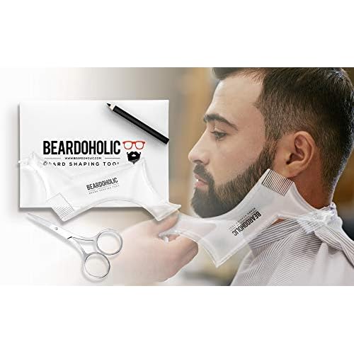 Beardoholic Beard Comb and Shaping Tool Set ? 100% Pearwood ? Anti-Static, Eliminates Tangles, Ingrown Hairs, Dandruff ? Achieve Perfectly Precise Lines and Any Beard Shape ? Style Beard With Ease