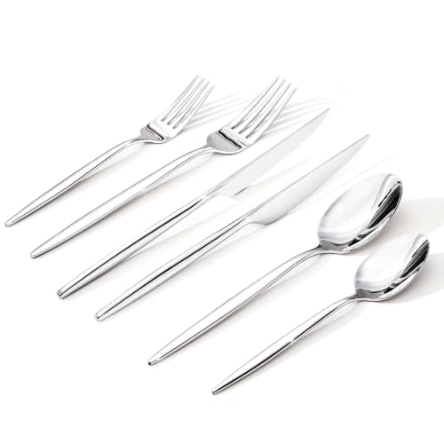 36-Piece Silverware Set for 6 - Steak Knives & Flatware in Silver Variation