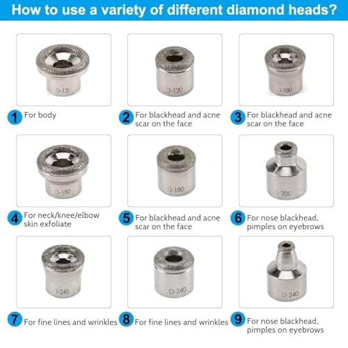Diamond Microdermabrasion Head Set for Skin Exfoliation & Pore Cleansing
