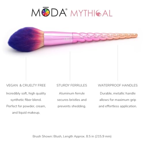 MODA Mythical Star 6pc Travel-Size Makeup Brush Kit ? Vegan Face & Eye Brushes with Holographic Travel Case