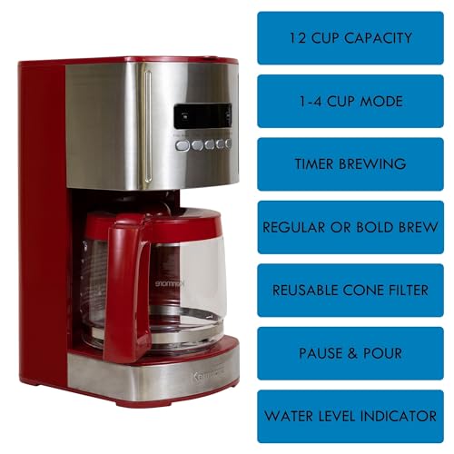Stainless Steel 12-Cup Programmable Coffee Maker with Glass Pot & Bold Brew