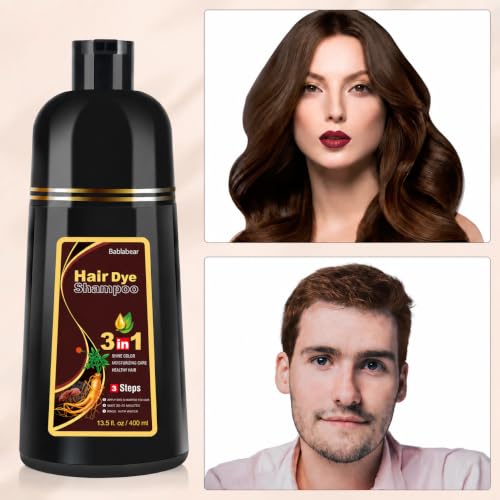 Dark Brown Hair Color Shampoo for Gray Hair - 13.5 Fl Oz - Effortless Hair Dye for Men & Women