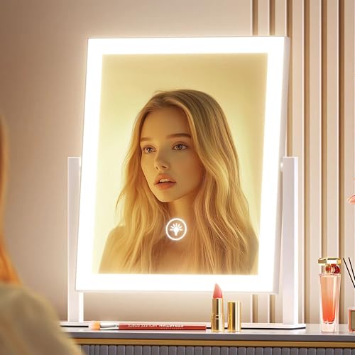 Gvnkvn Lighted Makeup Mirror 15.2 x 13 in with 10X Magnifier, White