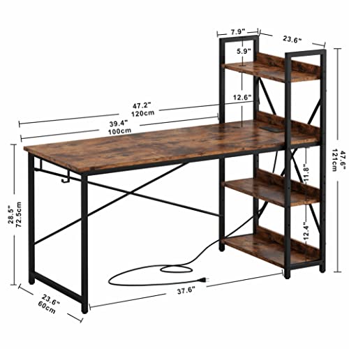 IRONCK Computer Desk 47" with Power Outlet and Storage Shelves,Rustic